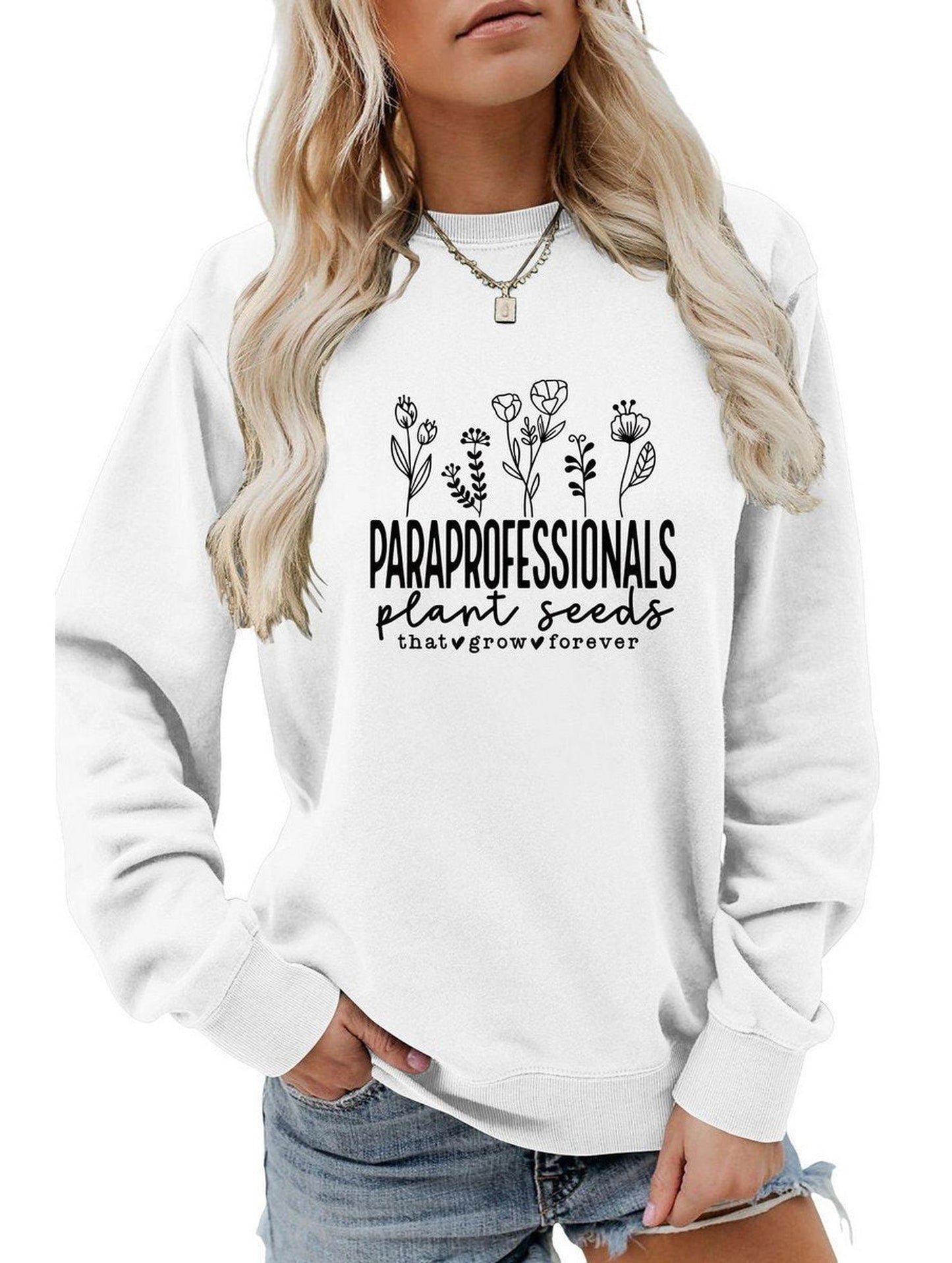 WOMEN LETTER PRINTING LONG SLEEVE PULLOVER TOP