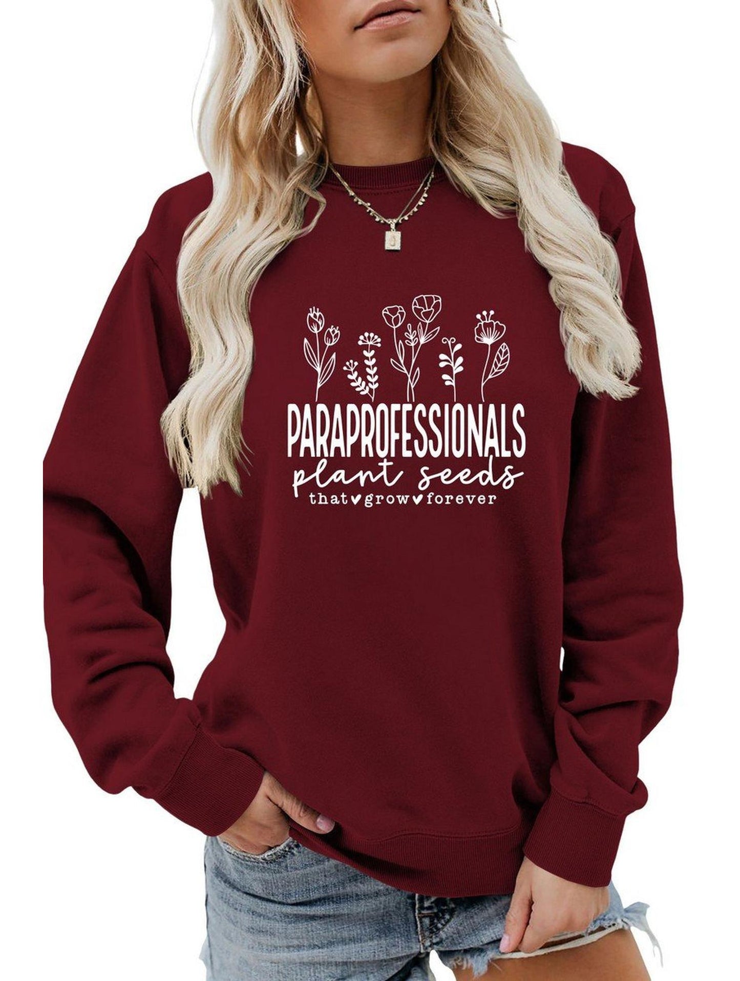 WOMEN LETTER PRINTING LONG SLEEVE PULLOVER TOP