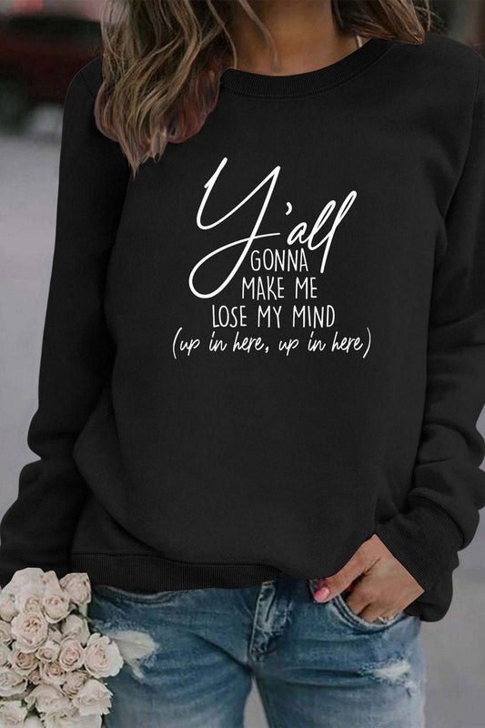 WOMEN LETTER PRINT LONG SLEEVE PULLOVER T SHIRT