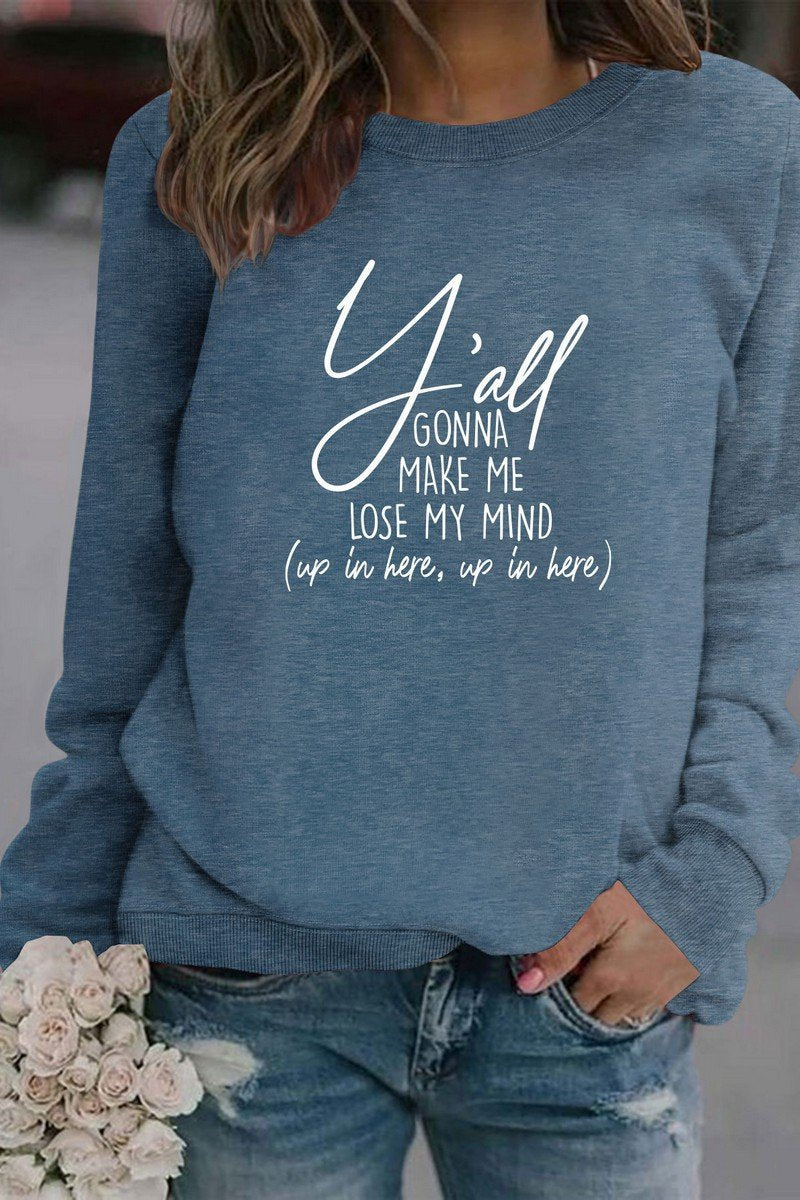 WOMEN LETTER PRINT LONG SLEEVE PULLOVER T SHIRT