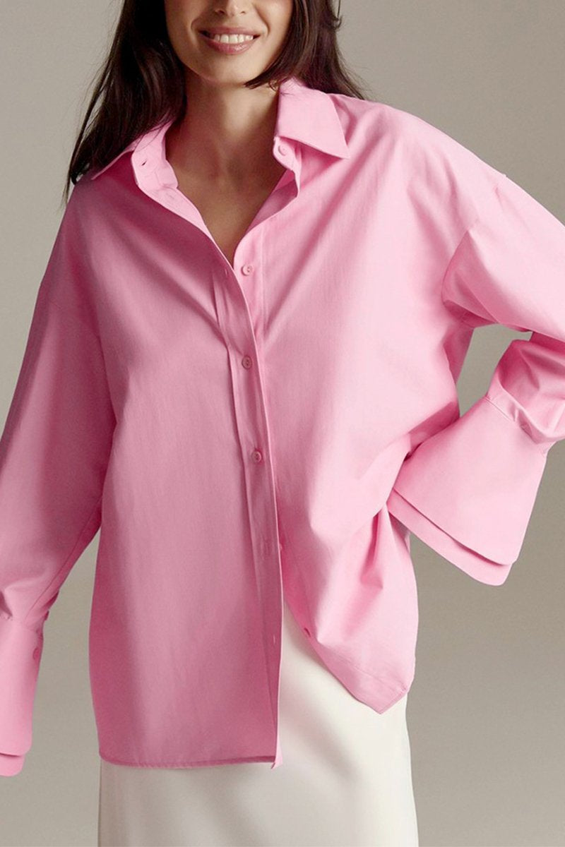 WOMEN LANTERN CUFF BUTTON DOWN CASUAL SHIRTS