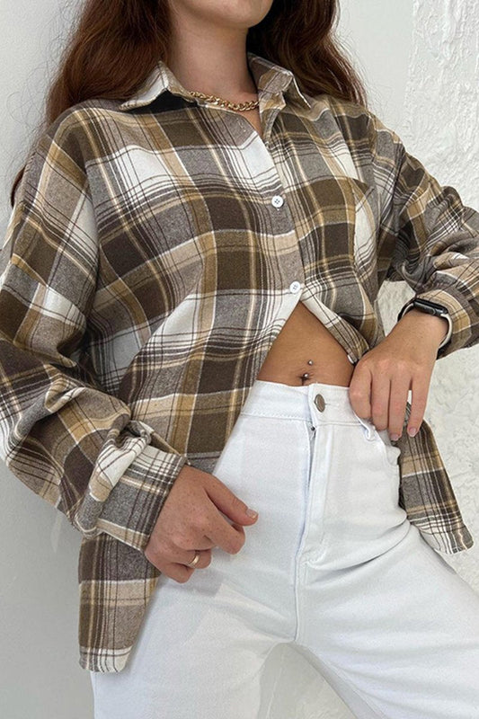 WOMEN TRENDY PLAID PATTERN BUTTON DOWN SHIRTS