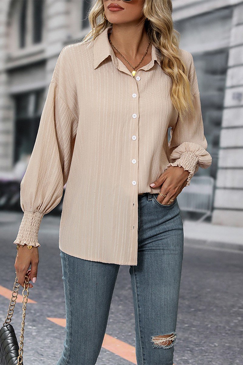 WOMEN SMOCKED CUFF OVERSIZSED BUTTON DOWN SHIRTS