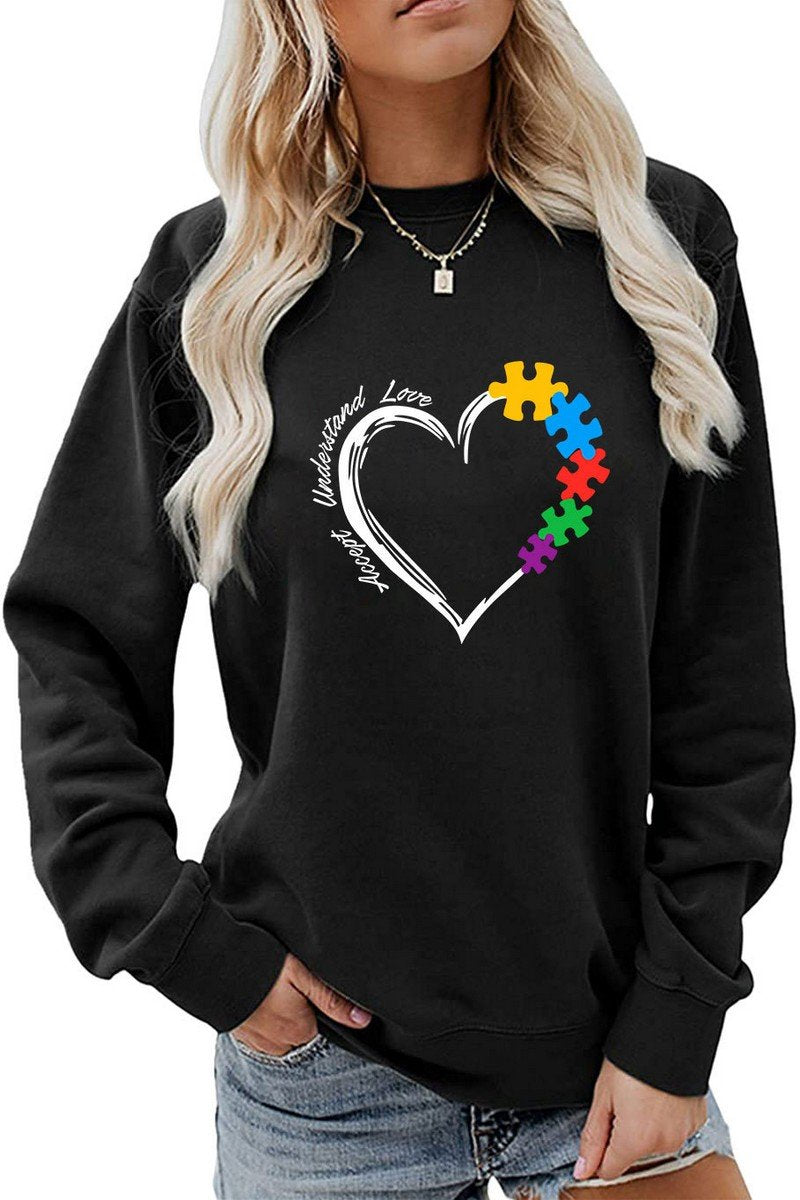 WOMEN HEART PRINTING LONG SLEEVE FALL WINTER TEE