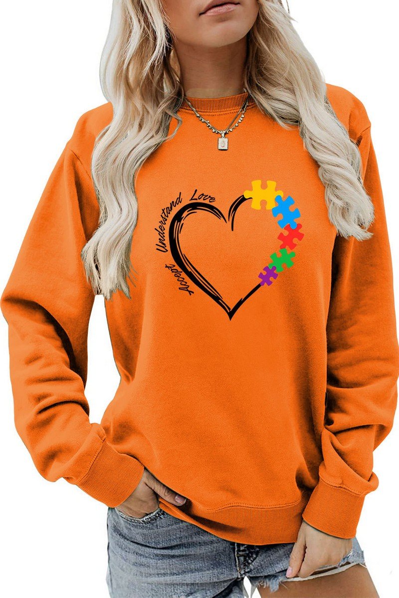 WOMEN HEART PRINTING LONG SLEEVE FALL WINTER TEE