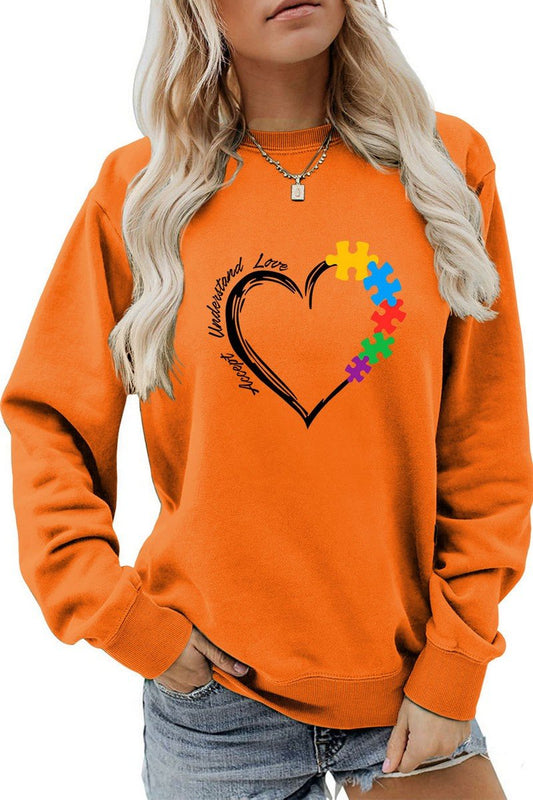 WOMEN HEART PRINTING LONG SLEEVE FALL WINTER TEE