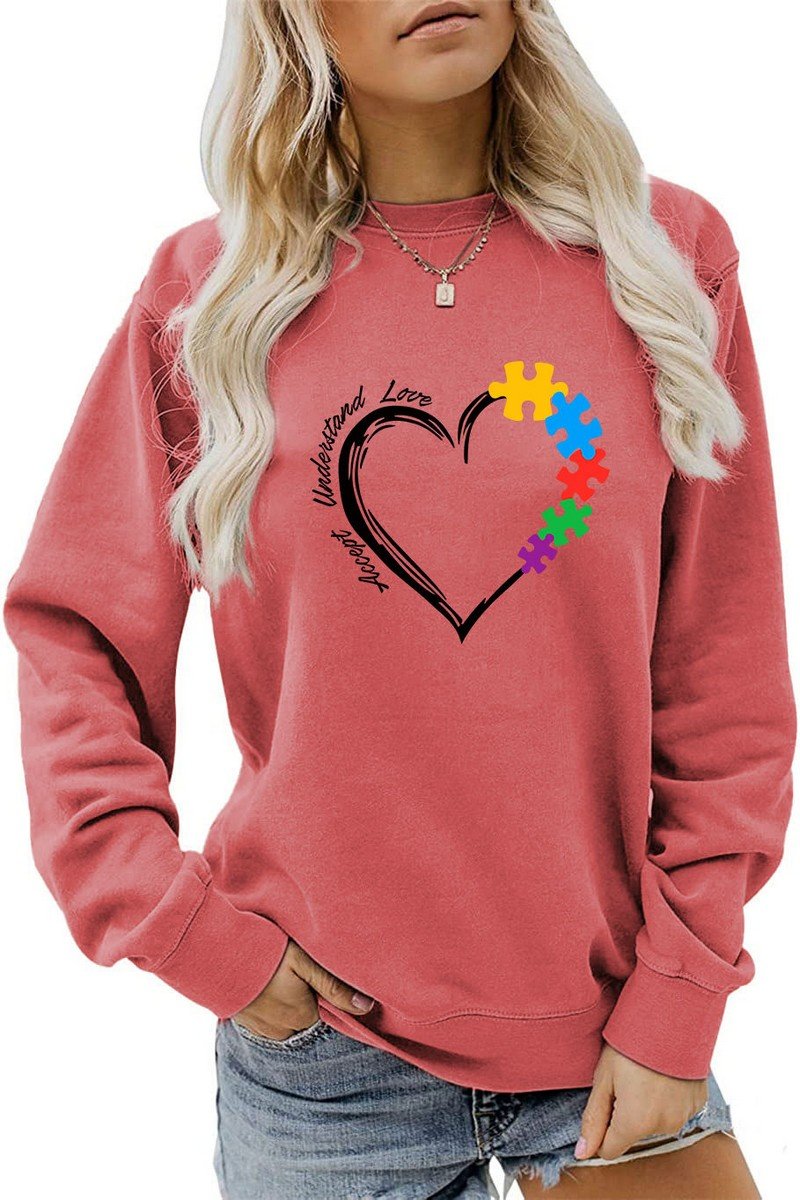 WOMEN HEART PRINTING LONG SLEEVE FALL WINTER TEE