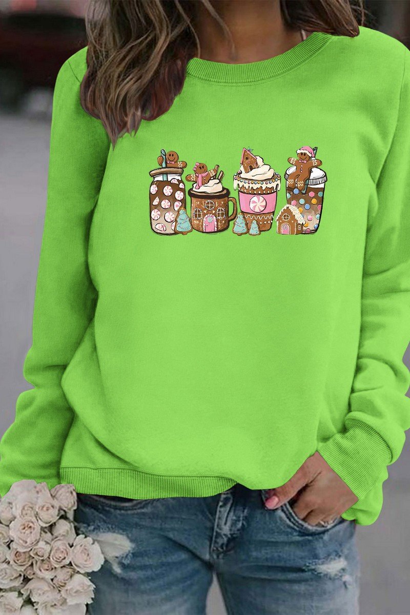 WOMEN CUTE PRINTING OVERSIZED RIBBED PULLOVER TOP