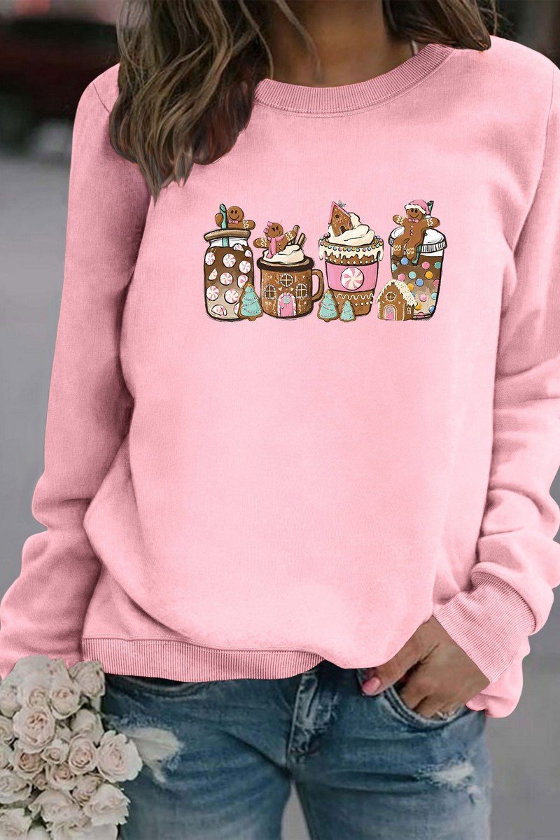 WOMEN CUTE PRINTING OVERSIZED RIBBED PULLOVER TOP