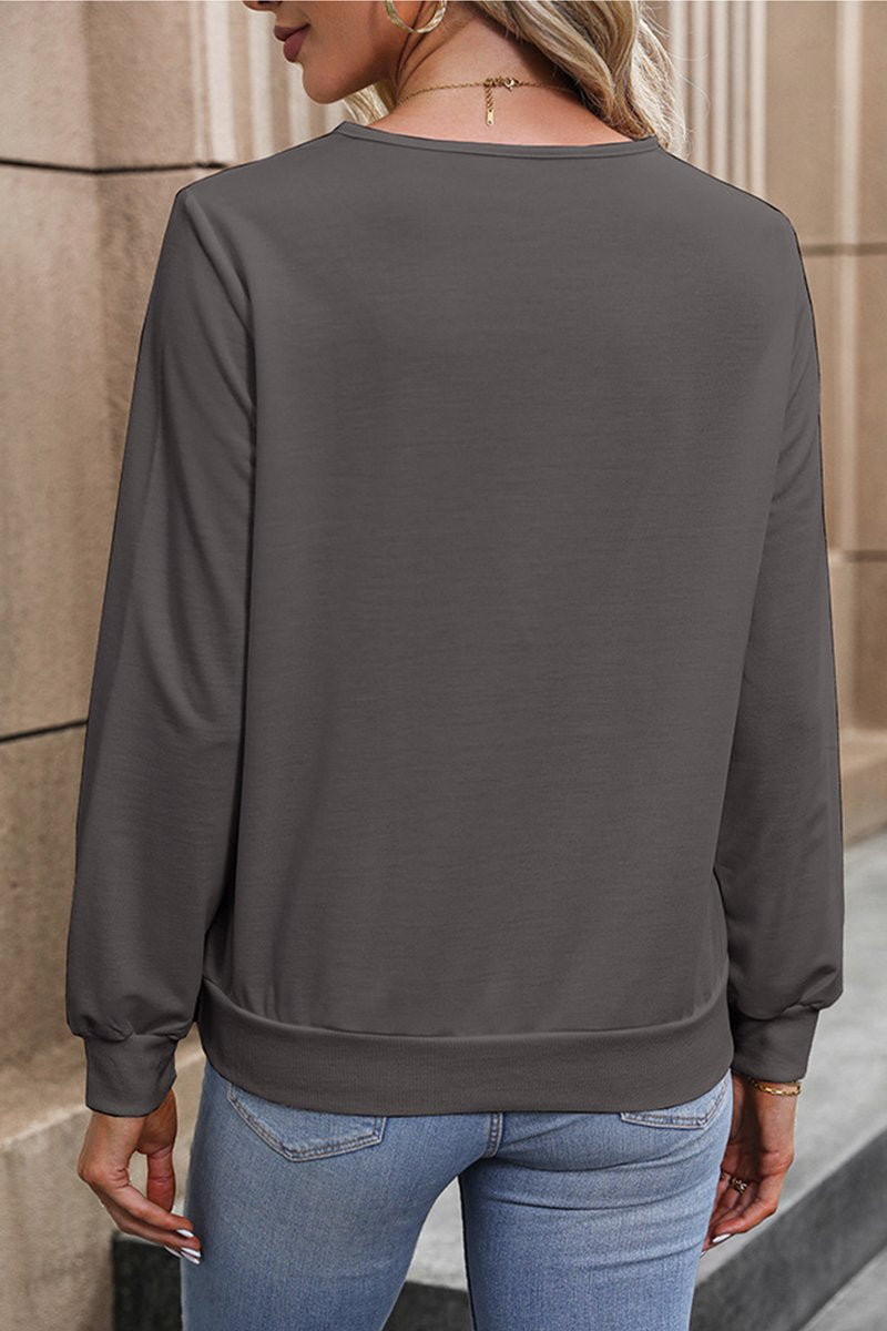 V NECK LONG SLEEVED WOMEN SWEATSHIRT