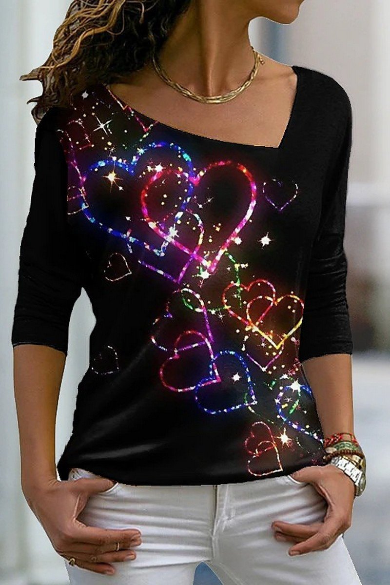 WOMEN IRREGULAR NECK LONG SLEEVED T SHIRT