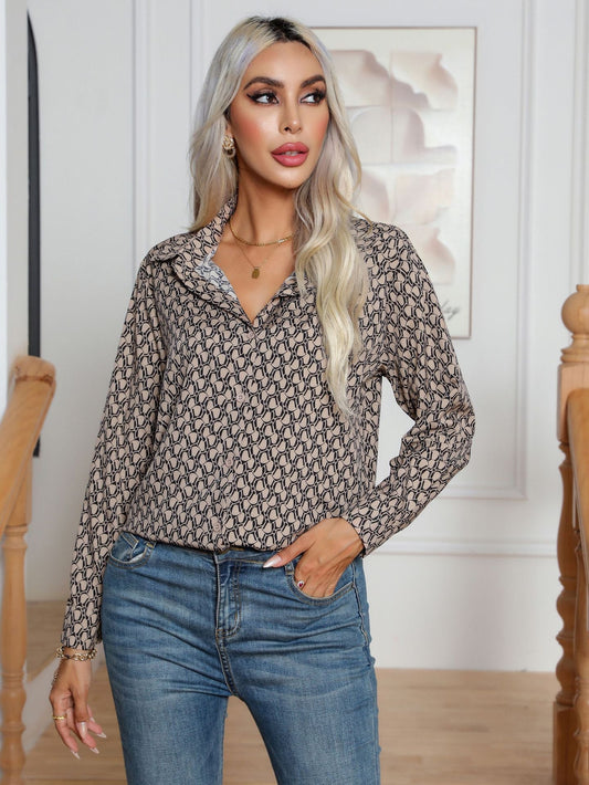 WOMEN GEOMETRIC PRINTING LONGSLEEVE SHIRT