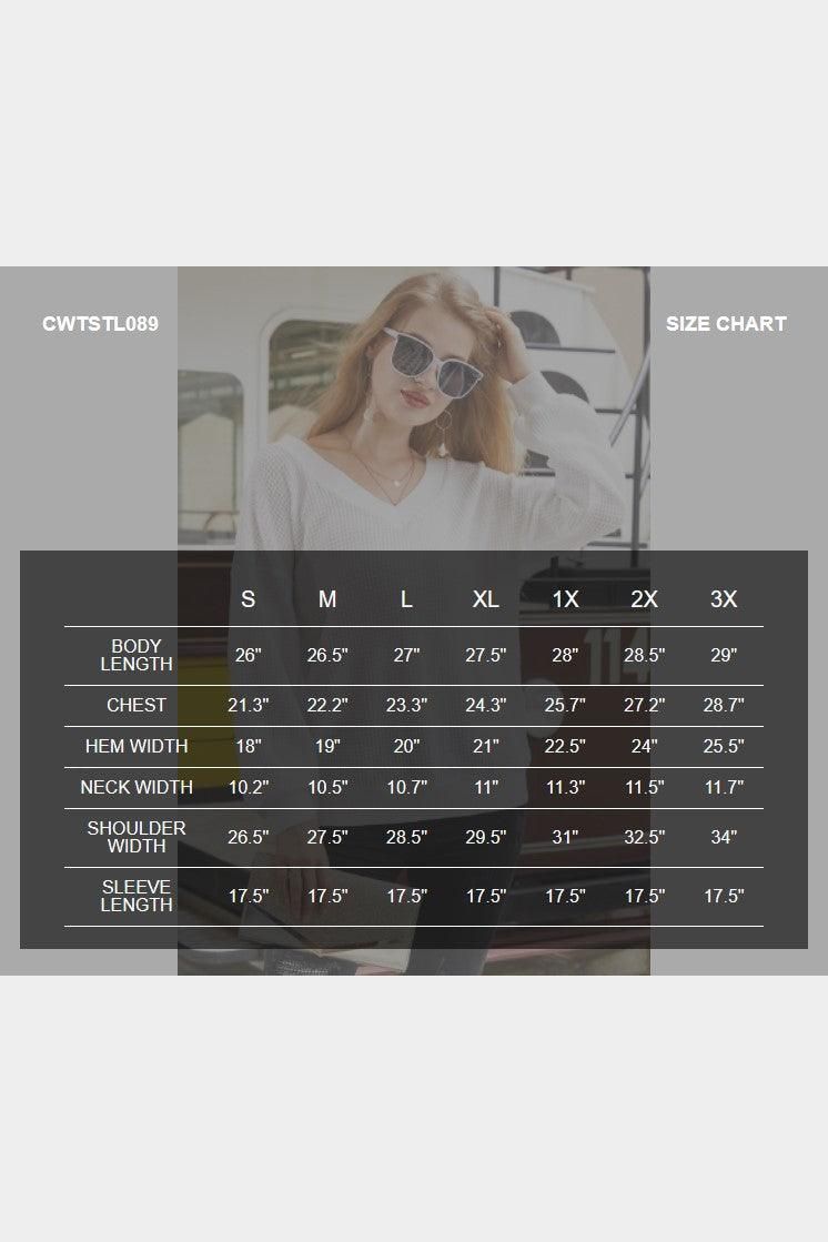 V NECK LONG SLEEVE WAFFLE KNIT TOP - Doublju