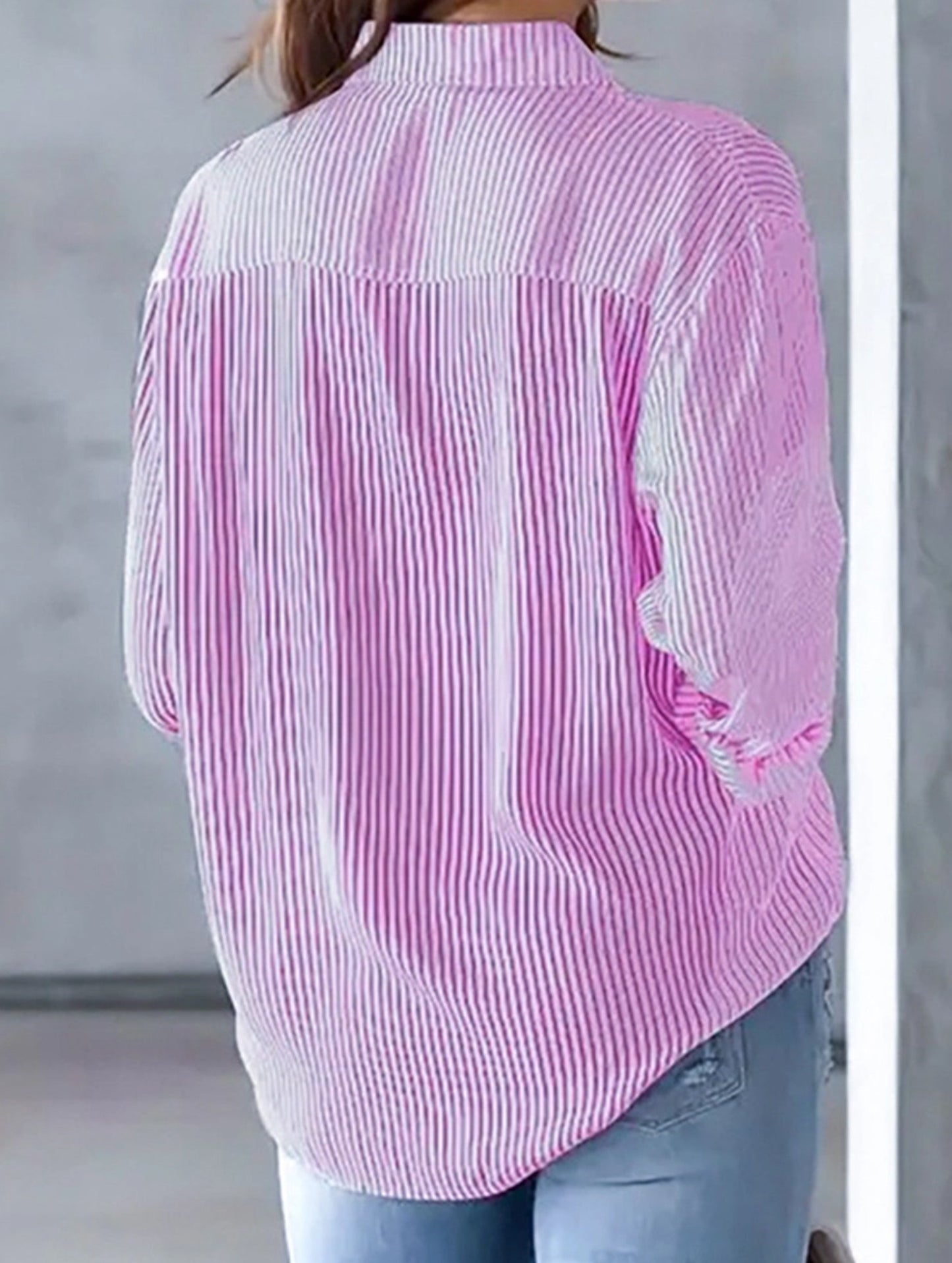 STRIPED BAGGY LAPEL LONG-SLEEVED BUTTON-UP SHIRT