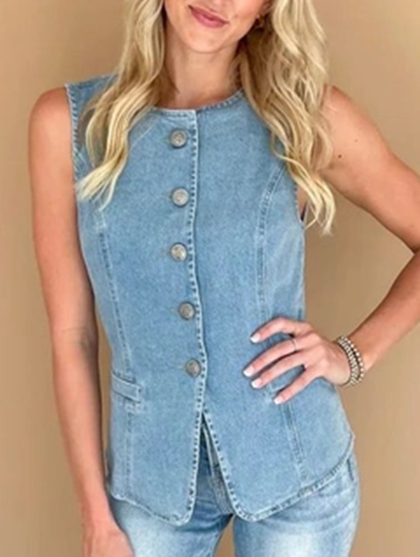 Denim Vest Casual Sleeveless Single-Breasted Top