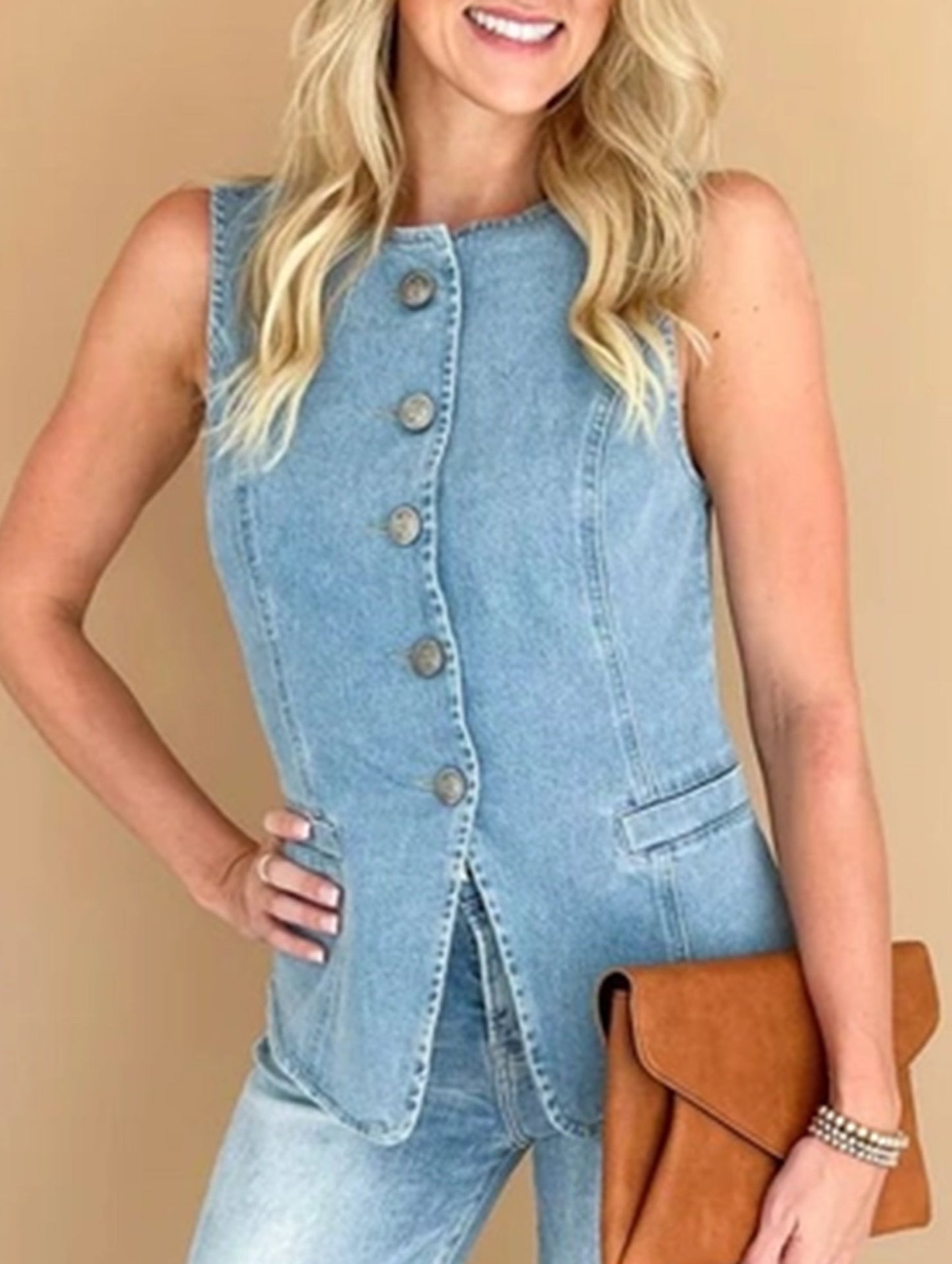 Denim Vest Casual Sleeveless Single-Breasted Top