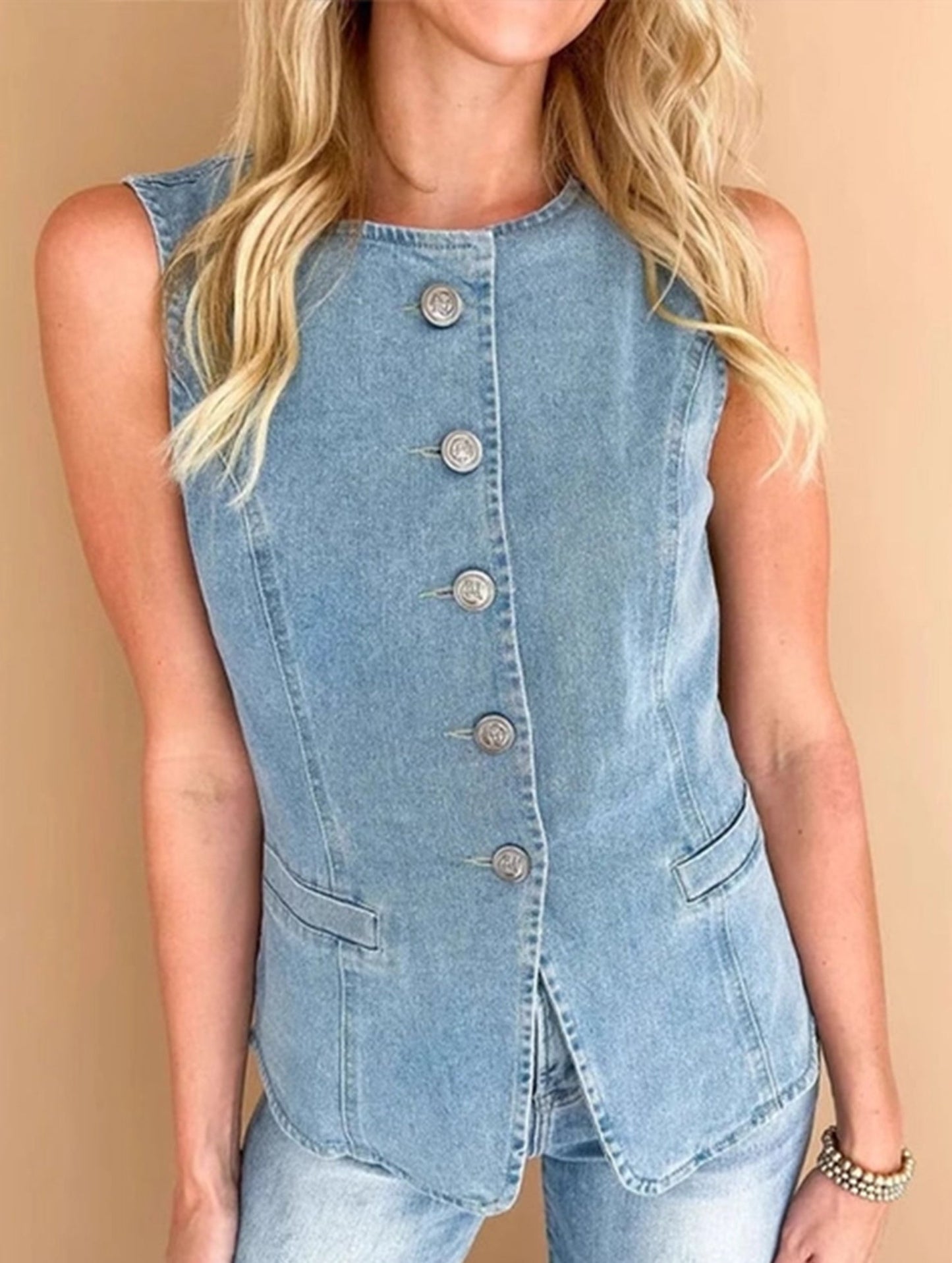 Denim Vest Casual Sleeveless Single-Breasted Top