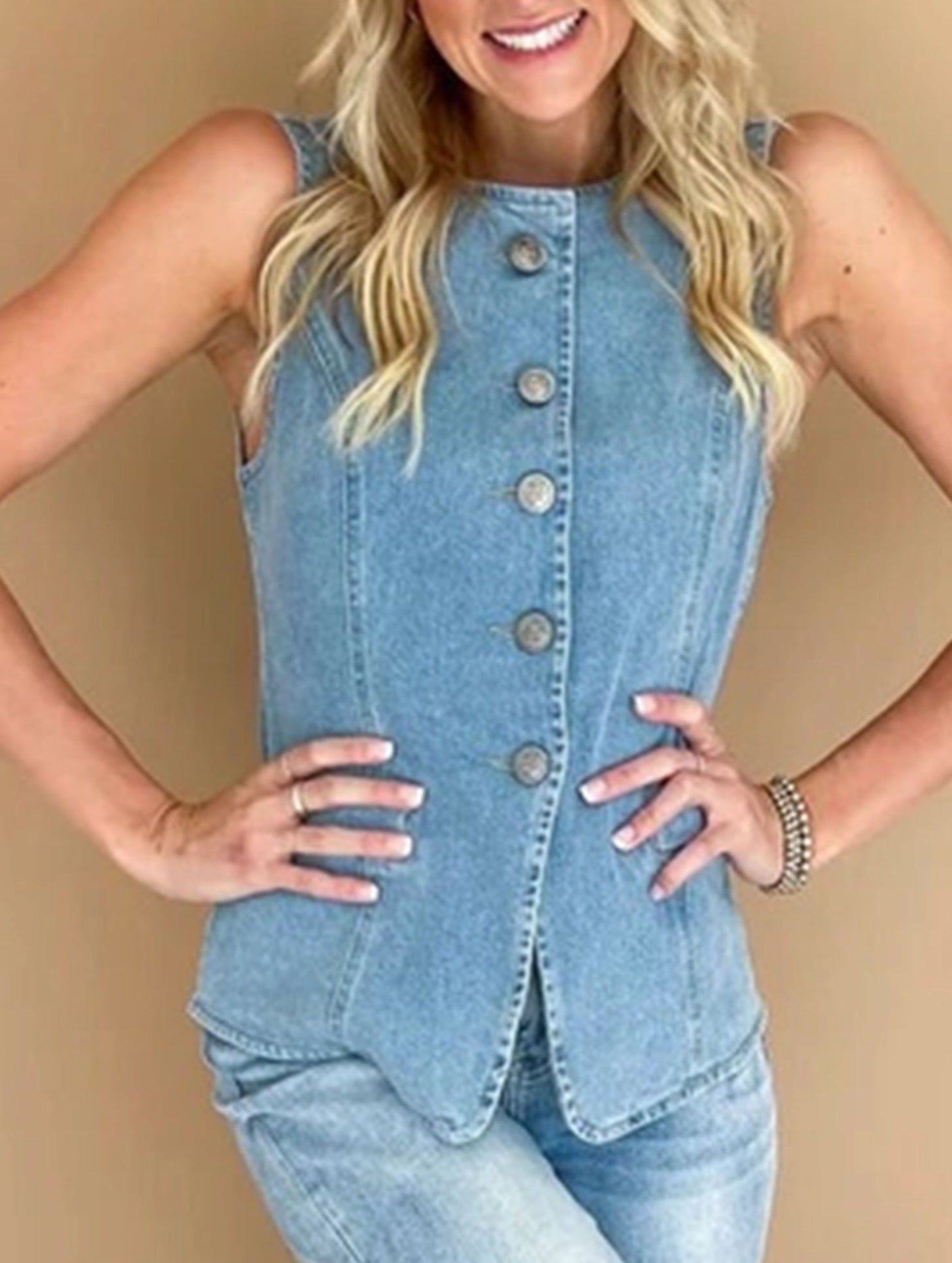 Denim Vest Casual Sleeveless Single-Breasted Top