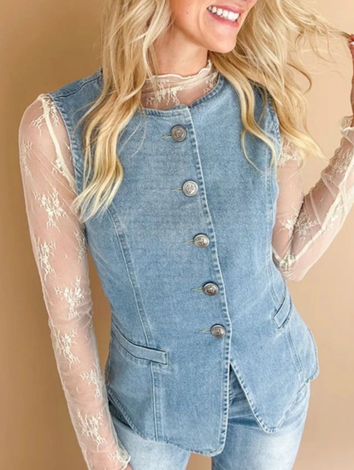 Denim Vest Casual Sleeveless Single-Breasted Top