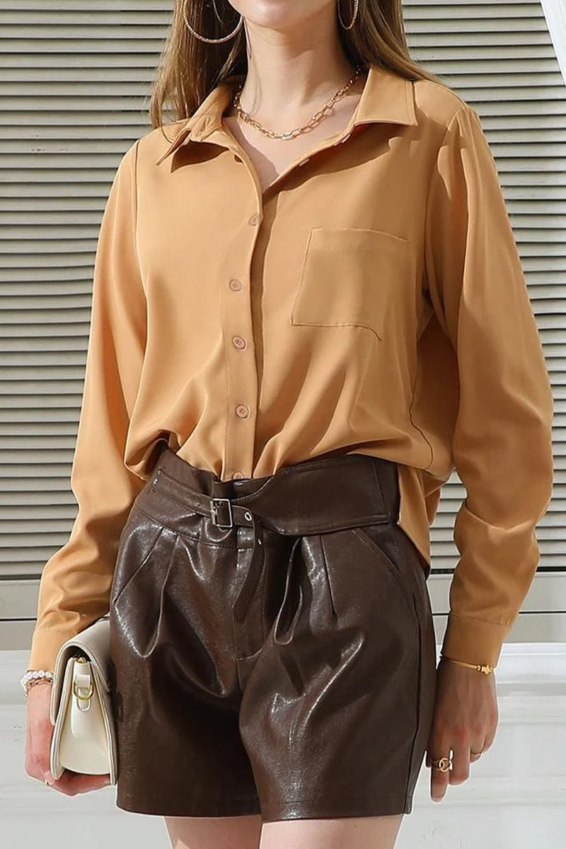BOTTON DOWN LONG SLEEVE BLOUSE SHIRTS TOP WITH POCKETS