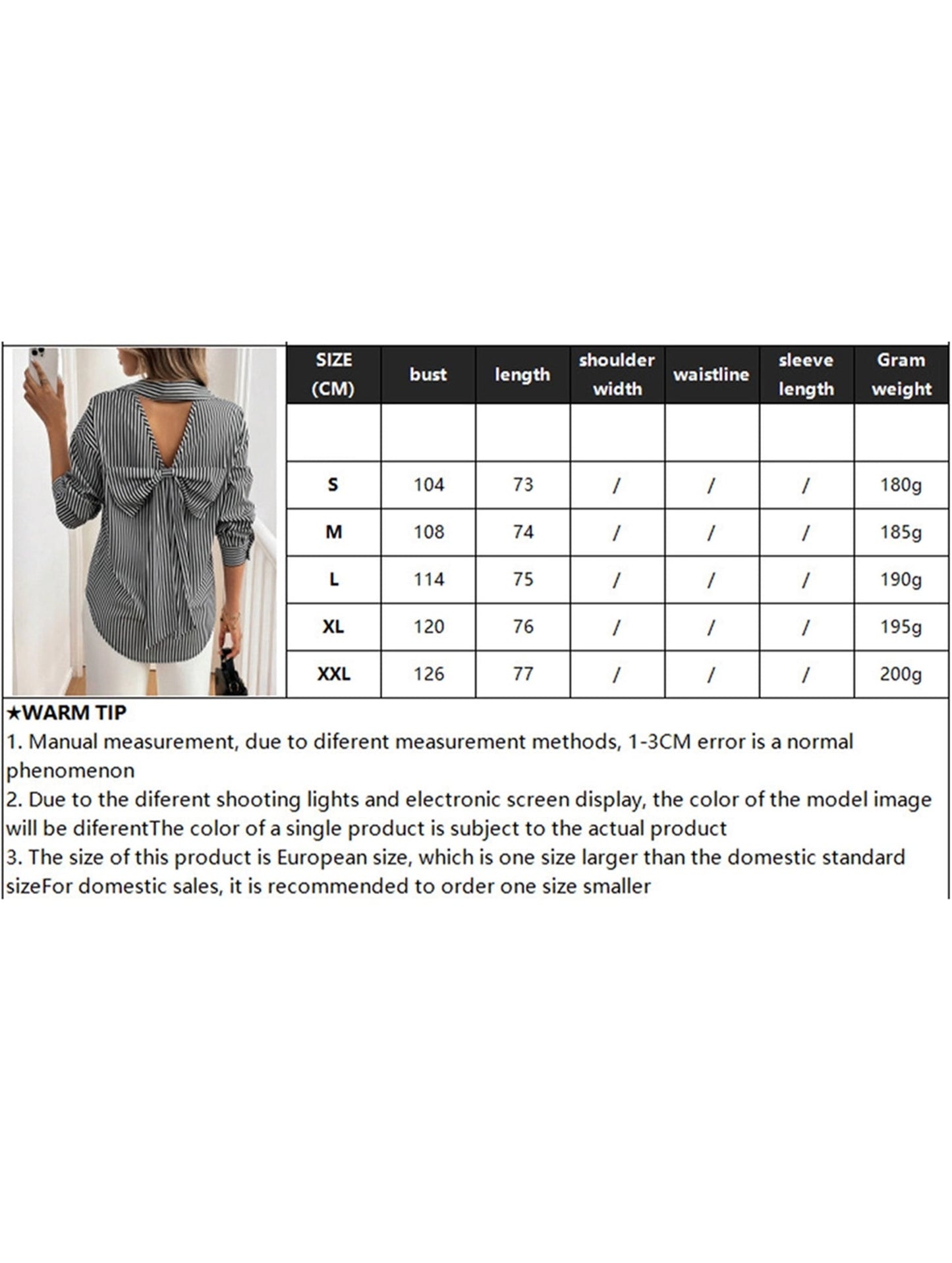 A striped printed long-sleeved shirt with a bow