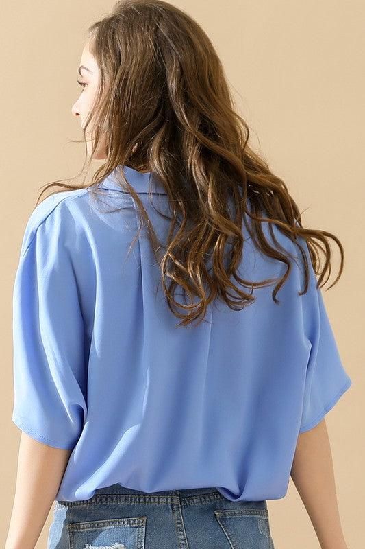 GLOSSY SHORT SLEEVE SHIRT - Doublju