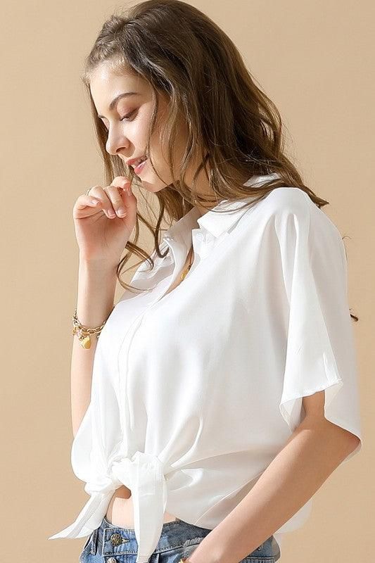 GLOSSY SHORT SLEEVE SHIRT - Doublju