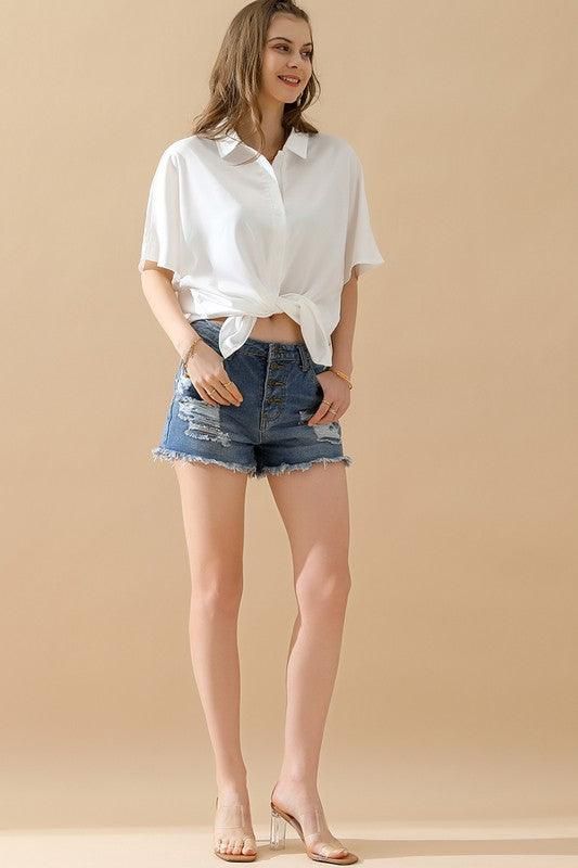 GLOSSY SHORT SLEEVE SHIRT - Doublju