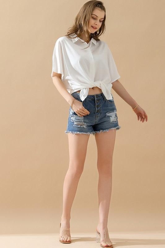 GLOSSY SHORT SLEEVE SHIRT - Doublju