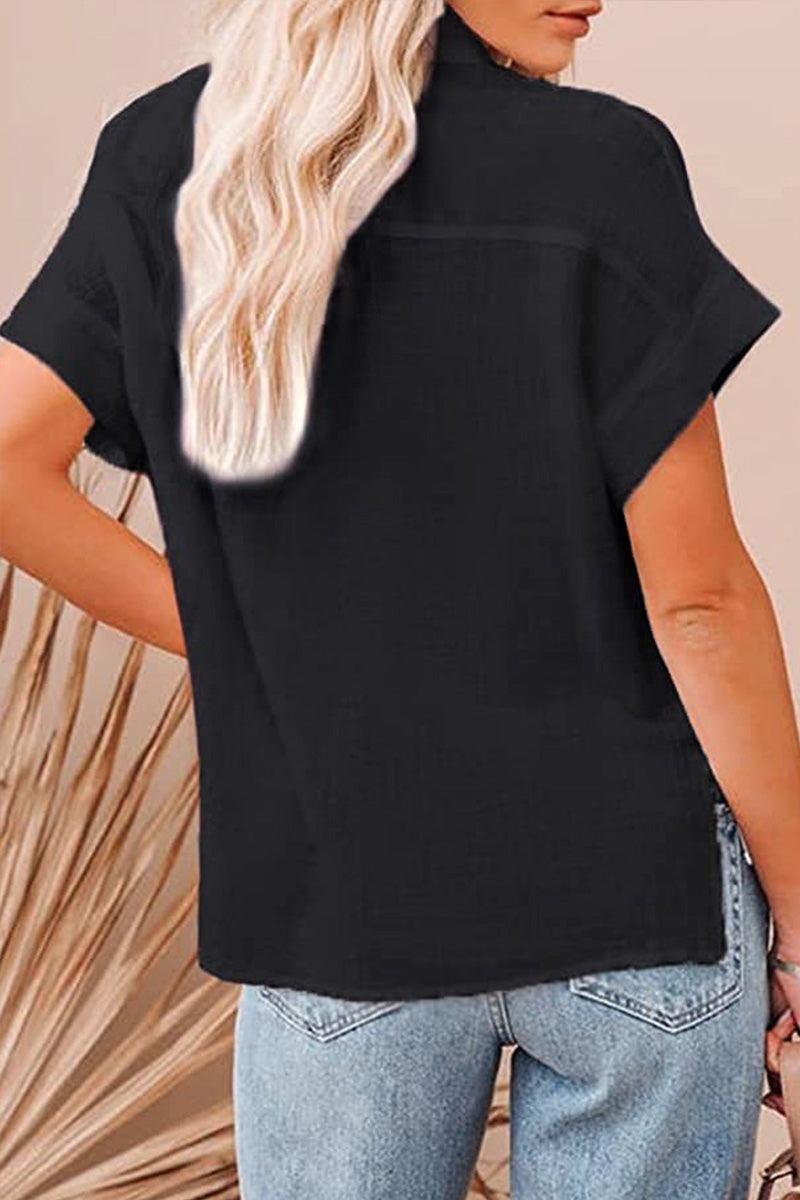 BASIC BUTTON DOWN SHORT SLEEVE SHIRTS - Doublju