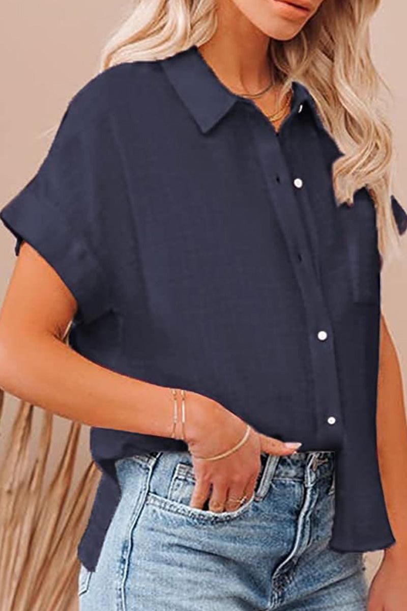 BASIC BUTTON DOWN SHORT SLEEVE SHIRTS - Doublju