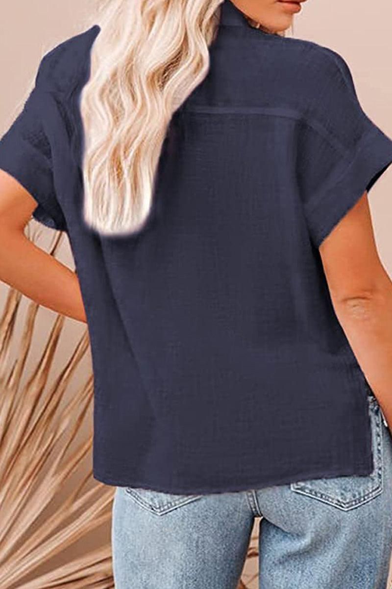 BASIC BUTTON DOWN SHORT SLEEVE SHIRTS - Doublju