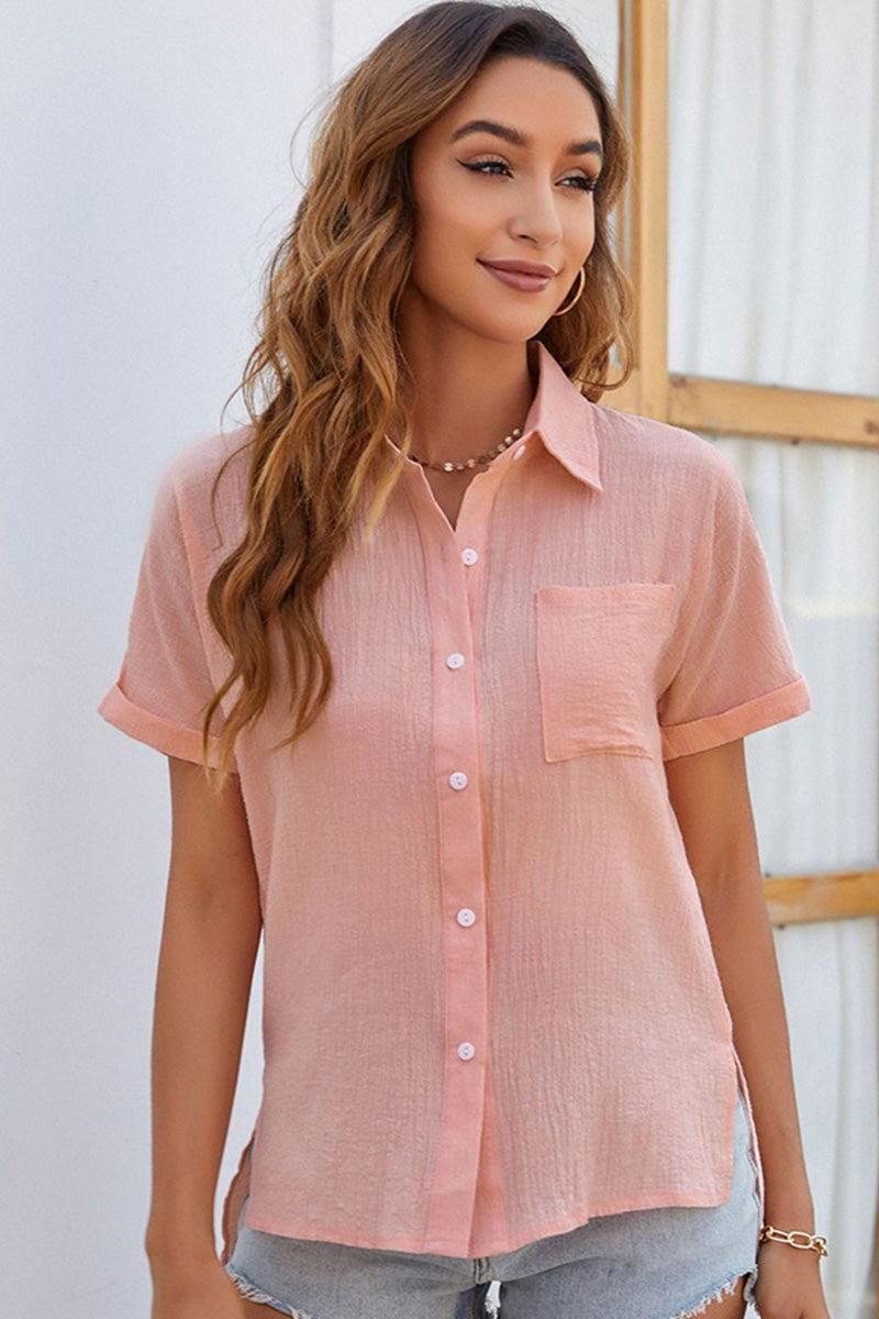 BASIC BUTTON DOWN SHORT SLEEVE SHIRTS - Doublju