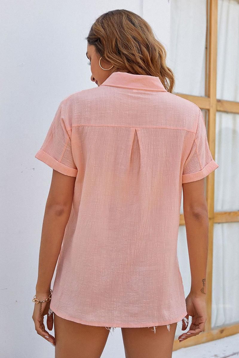 BASIC BUTTON DOWN SHORT SLEEVE SHIRTS - Doublju