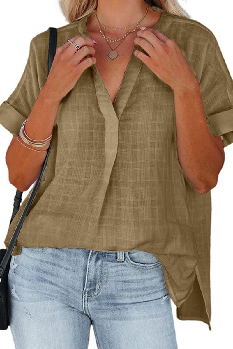 CHINESE COLLAR RUFFLED BACK LOOSE SHIRTS - Doublju