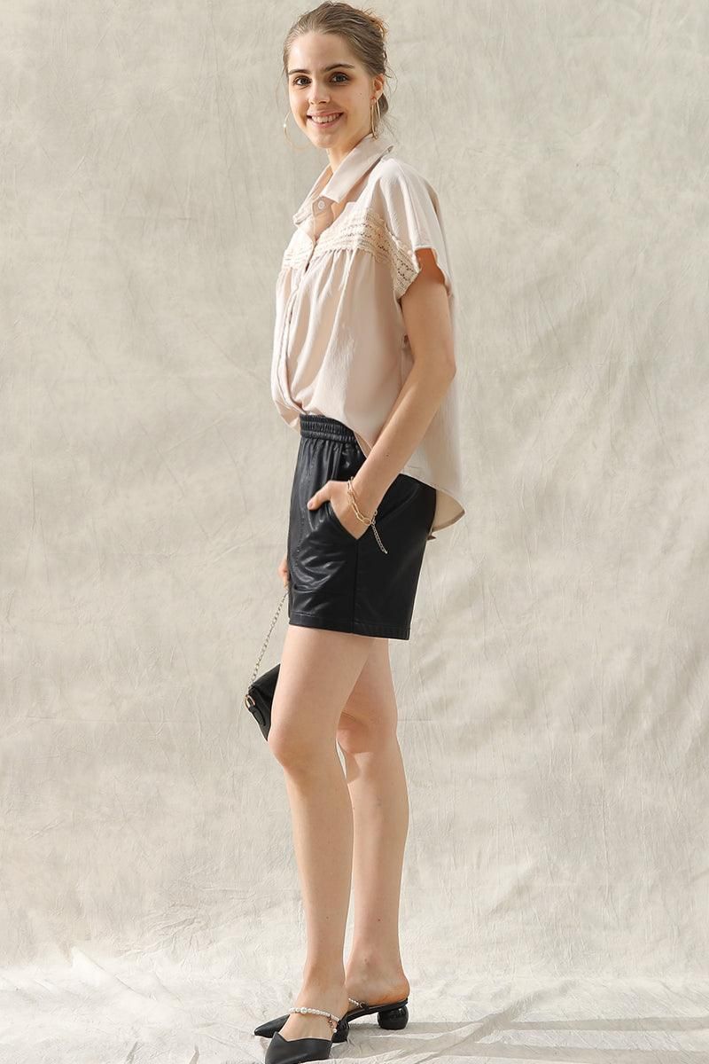 LACE POINT BUTTON UP LOOSE COLLAR SHIRTS - Doublju