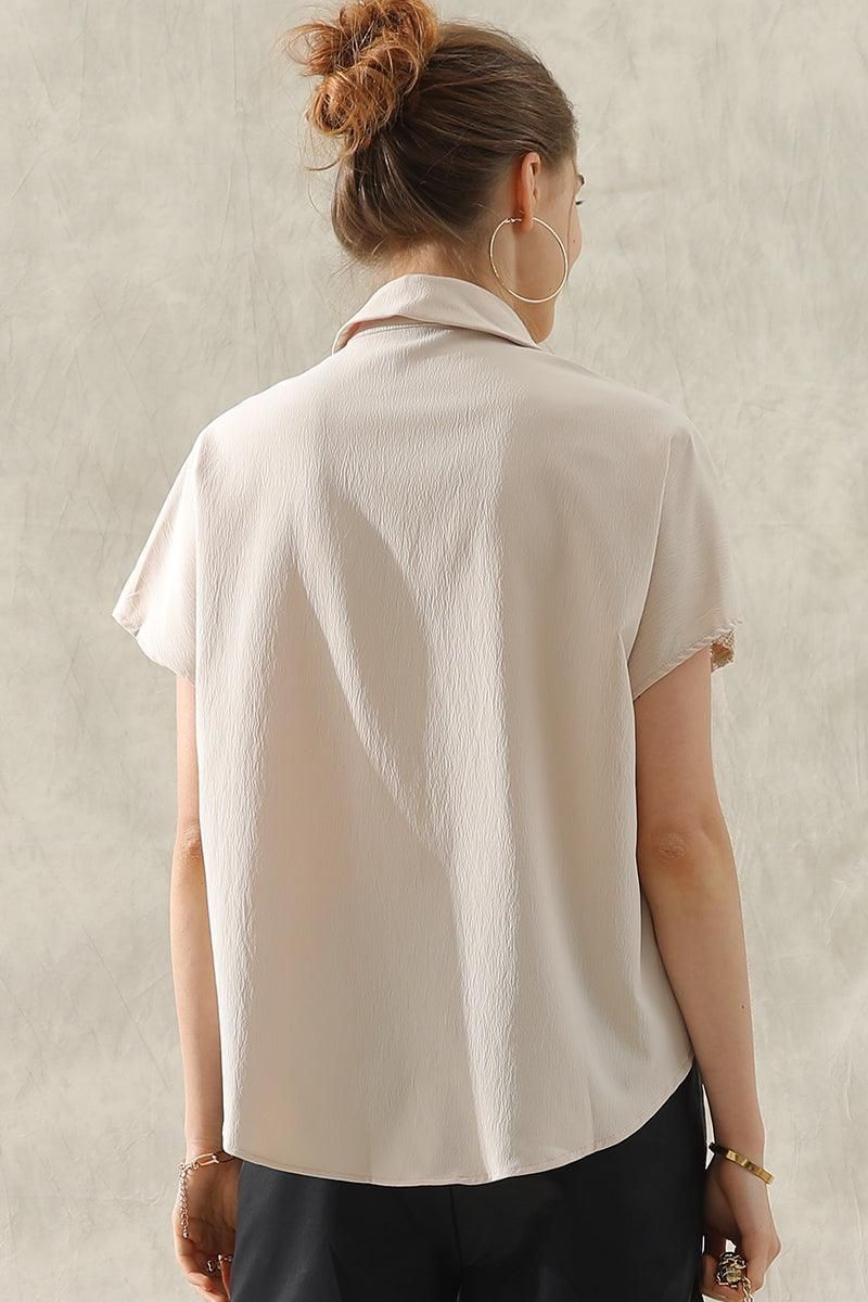 LACE POINT BUTTON UP LOOSE COLLAR SHIRTS - Doublju