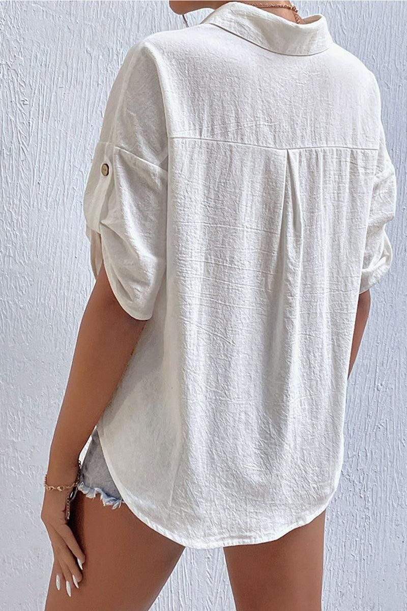 ROLL UP POCKET BUTTON UP LOOSE COLLAR SHIRTS - Doublju