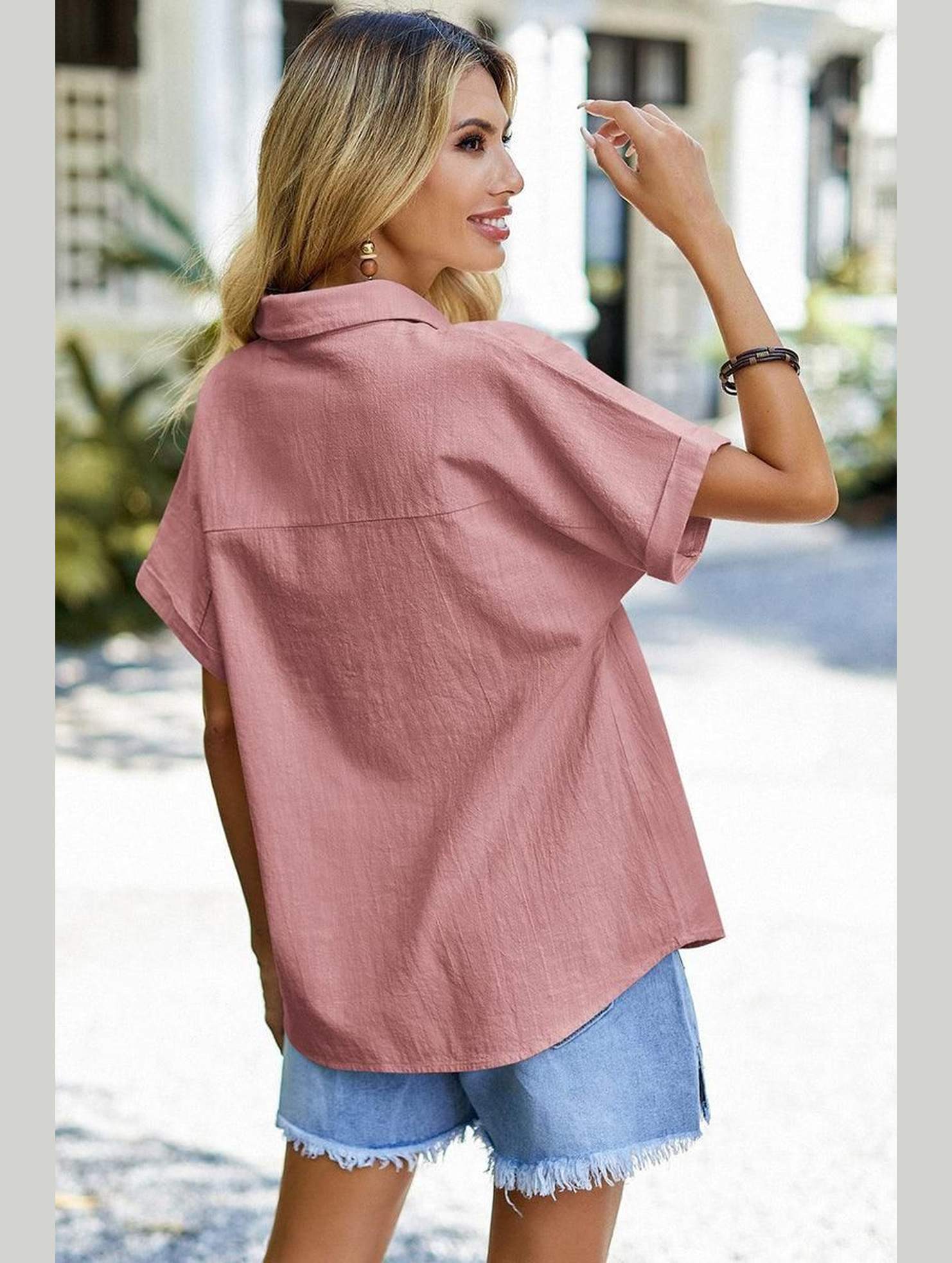 HALF BUTTON NECK WOMEN CASUAL T SHIRT - Doublju