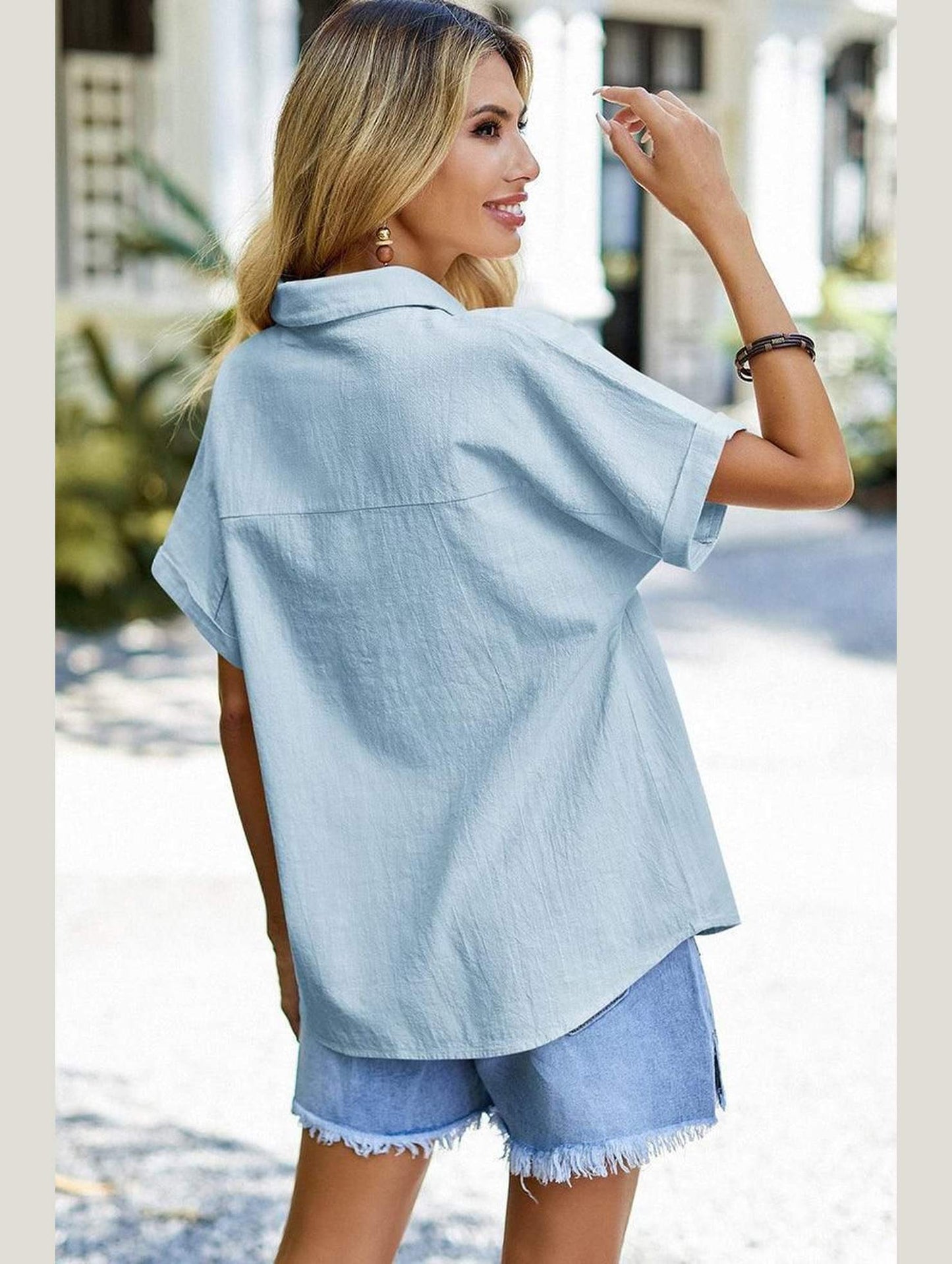 HALF BUTTON NECK WOMEN CASUAL T SHIRT - Doublju