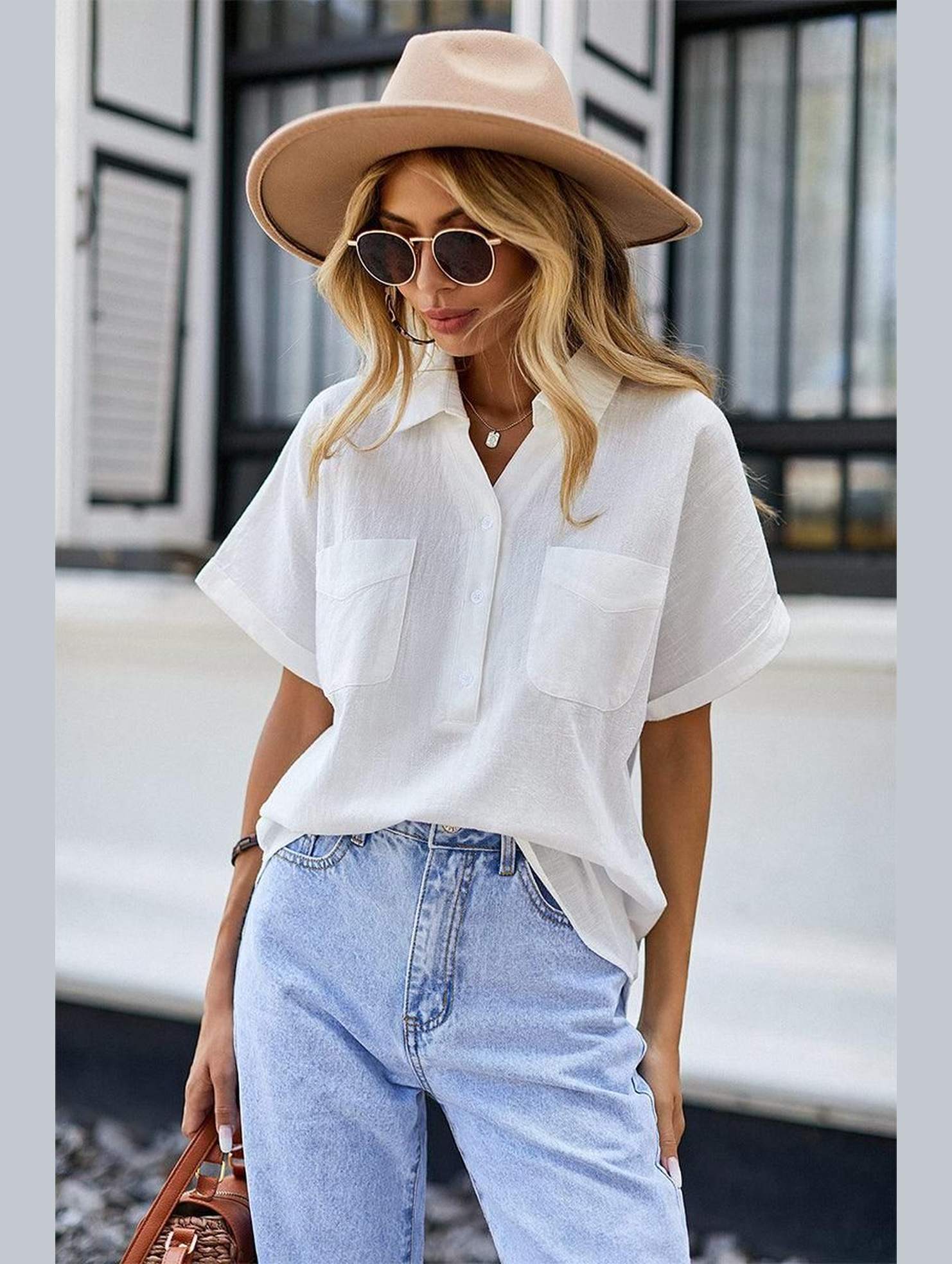 HALF BUTTON NECK WOMEN CASUAL T SHIRT - Doublju