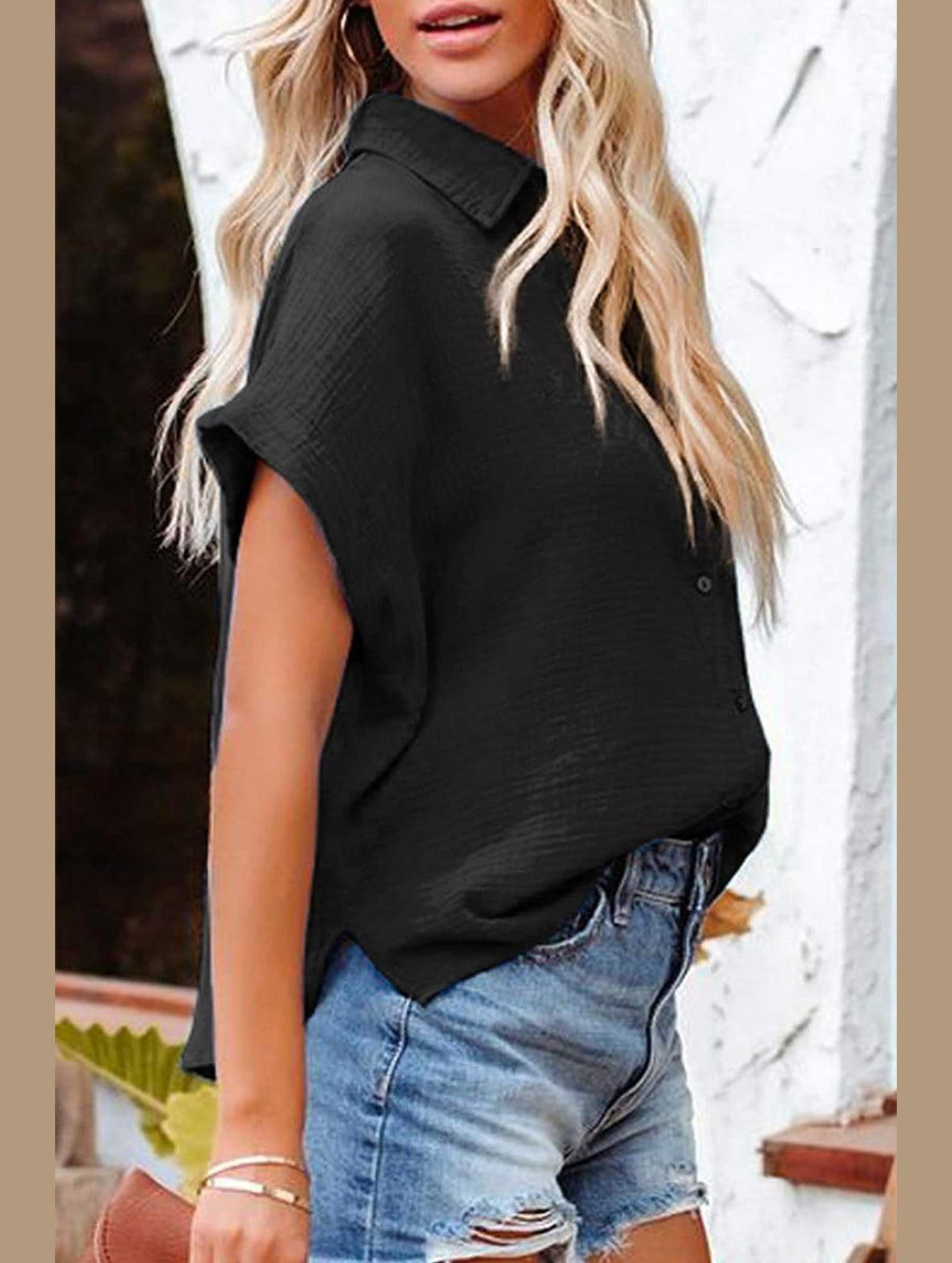 LOOSE FIT BUTTON DOWN WOMEN CASUAL SHIRT - Doublju