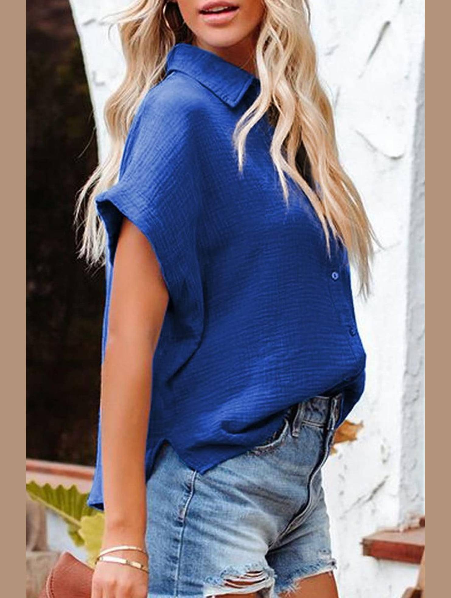 LOOSE FIT BUTTON DOWN WOMEN CASUAL SHIRT - Doublju