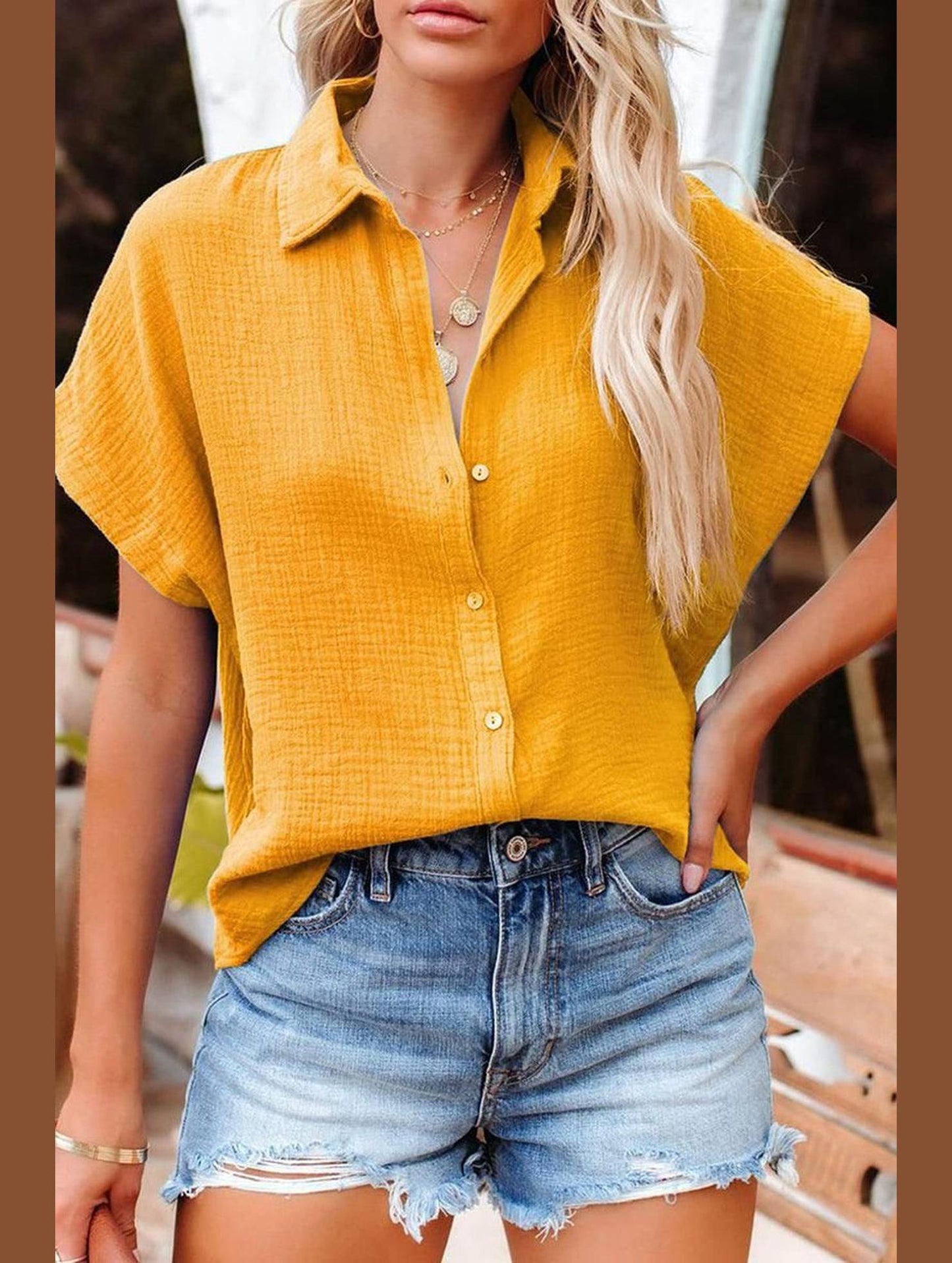 LOOSE FIT BUTTON DOWN WOMEN CASUAL SHIRT - Doublju