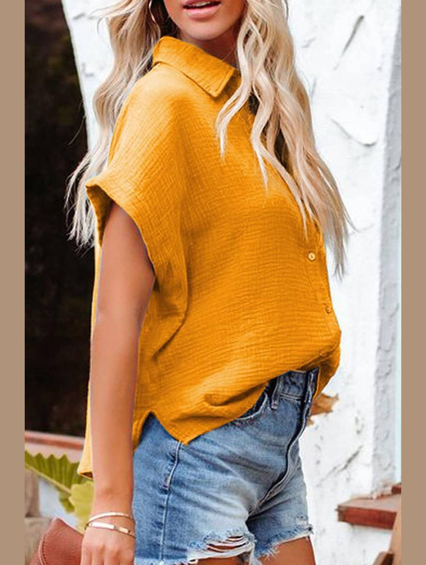 LOOSE FIT BUTTON DOWN WOMEN CASUAL SHIRT - Doublju