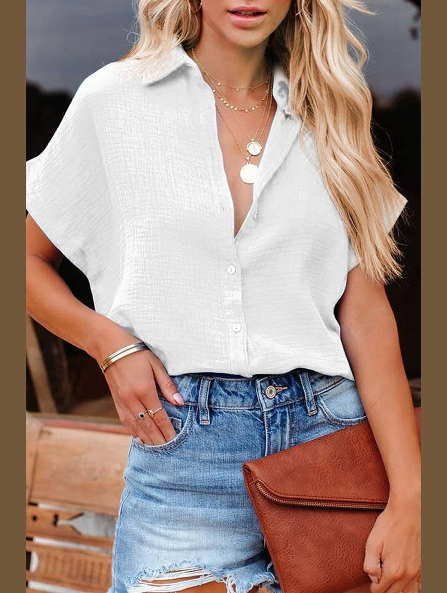 LOOSE FIT BUTTON DOWN WOMEN CASUAL SHIRT - Doublju