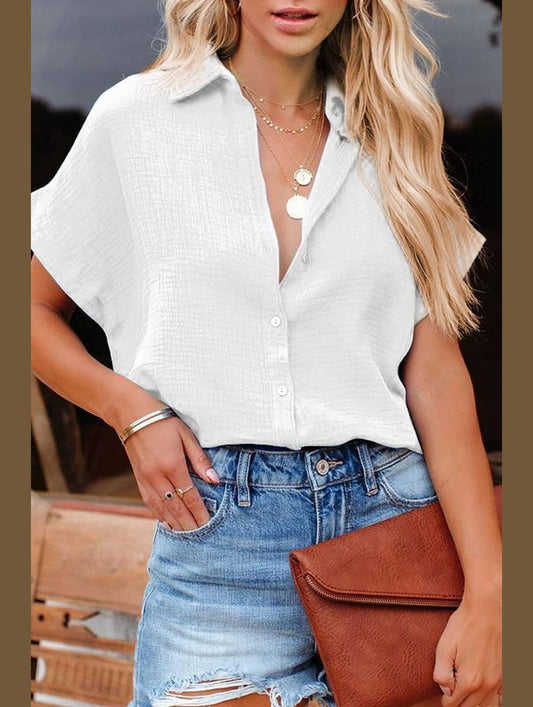LOOSE FIT BUTTON DOWN WOMEN CASUAL SHIRT - Doublju