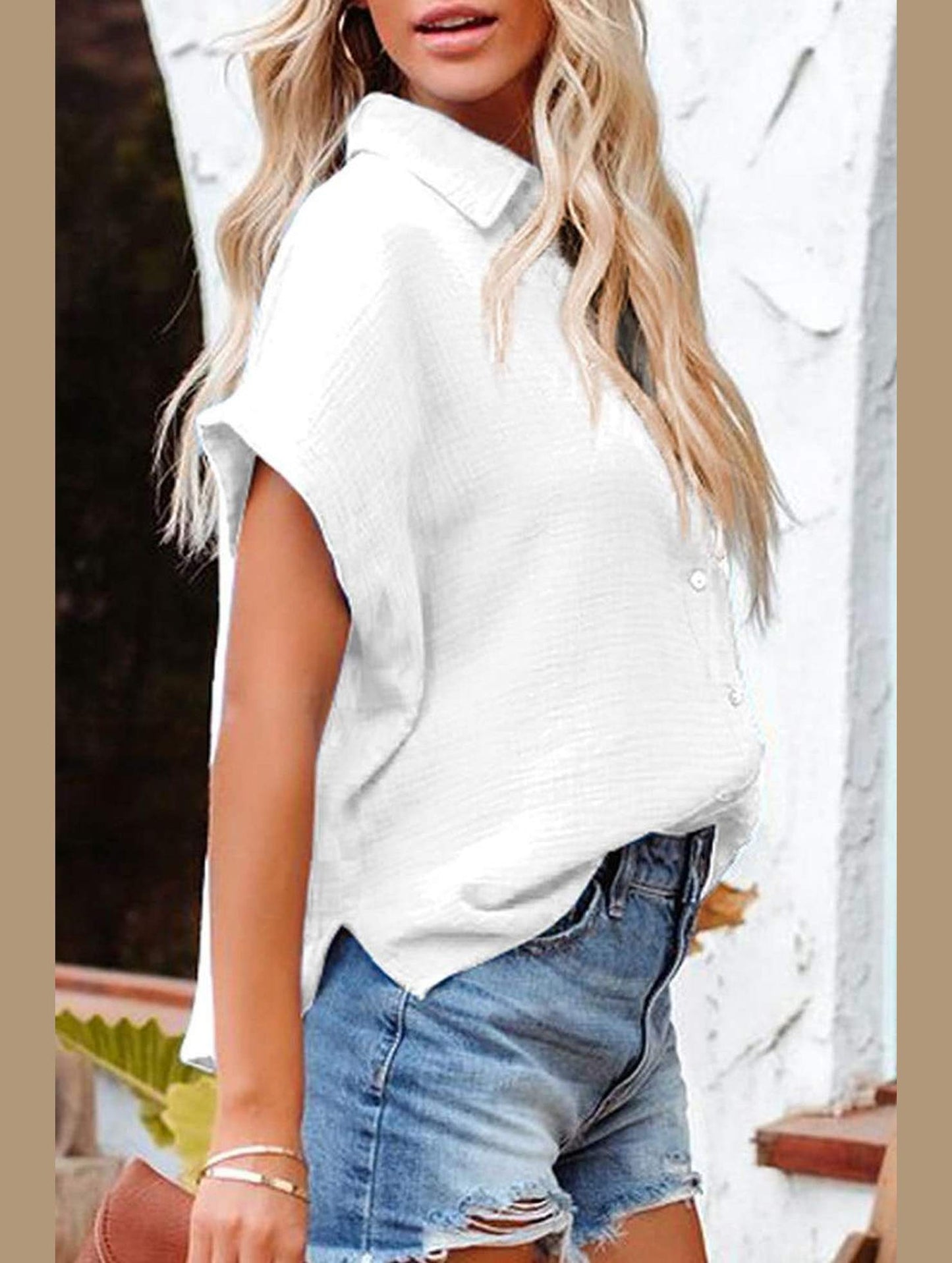 LOOSE FIT BUTTON DOWN WOMEN CASUAL SHIRT - Doublju