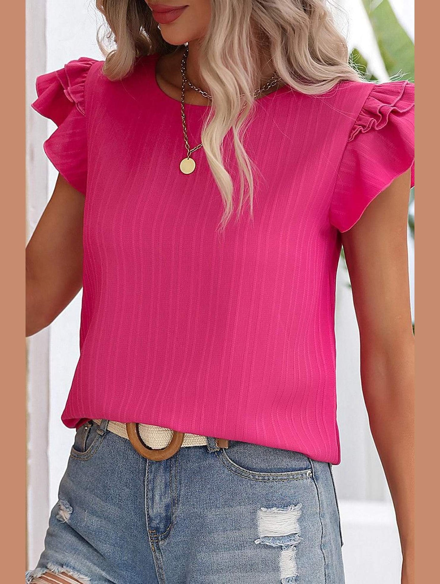 WOMEN PETAL SLEEVE ROSE T SHIRT - Doublju