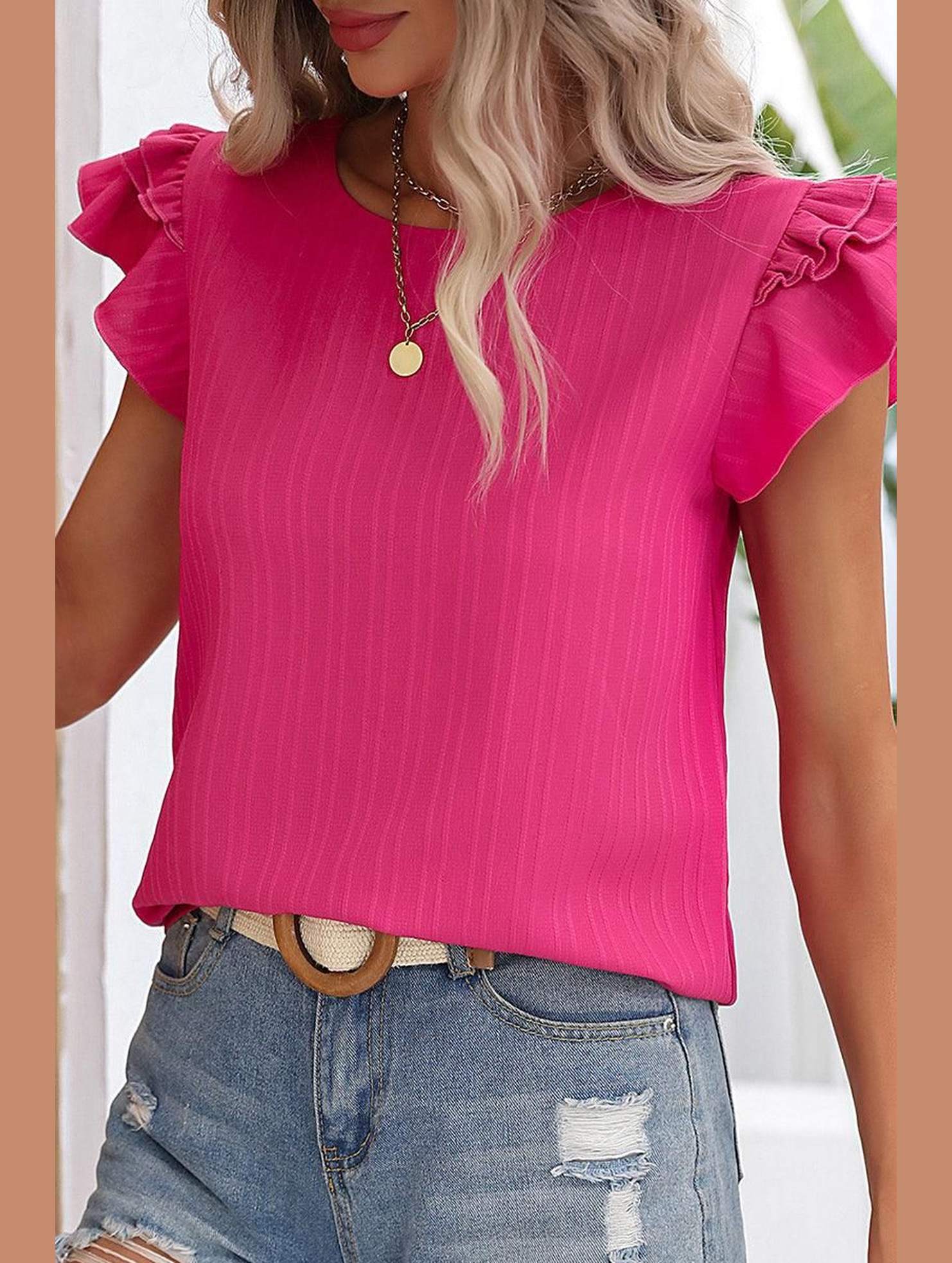WOMEN PETAL SLEEVE ROSE T SHIRT - Doublju